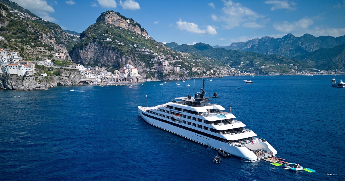 Luxury cruise ship sailing along Italy’s Amalfi Coast, featured at Geelong Travel World Travel Expo