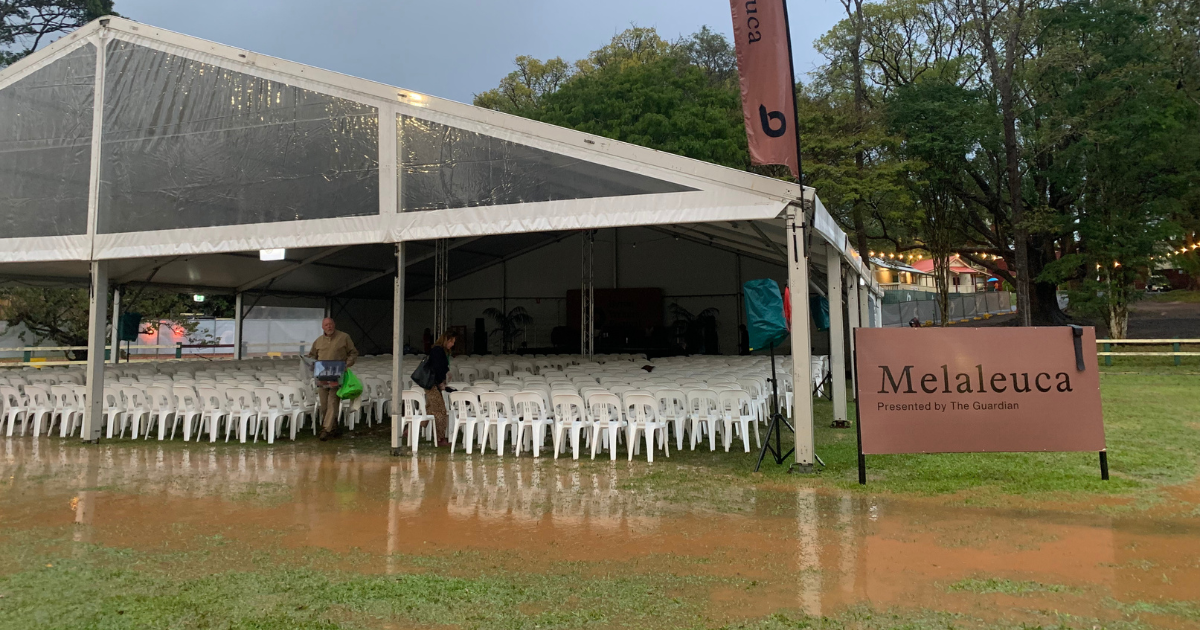 Festival cancelled: Byron Writers Festival called off its Saturday and Sunday program after rain turned parts of Bangalow Showground to mud and more wet weather was forecast. Photo: BYRON COAST TIMES