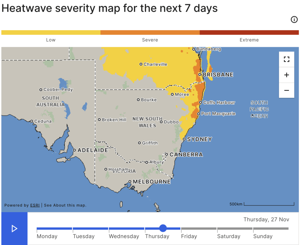 Click here to view the BOM’s interactive heatwave severity map for the next seven days.