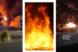 Images posted on social media showed crews battling heavy flames as firefighters worked to protect nearby properties in the tightly built section of town.