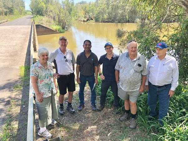 Dr Jai Vaze (third from left) and colleagues pictured at Bagotville in the Northern Rivers, where they gathered crucial information from residents. Photo: Supplied by CSIRO.
