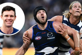 Geelong inconsistency gap highlighted as Sam De Koning contests Tristan Xerri in Round 8 clash