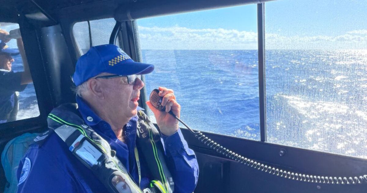 Marine Rescue volunteers on the Far North Coast assisting in the search for a missing fisherman from the Gold Coast. Photo: SUPPLIED