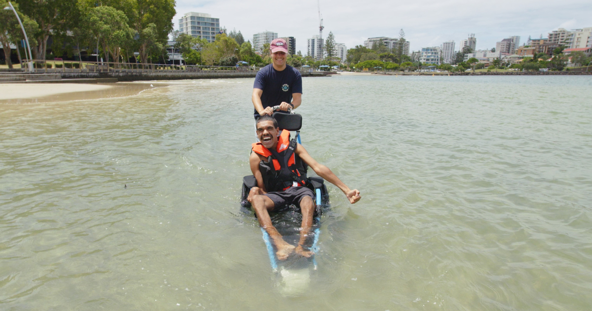 The beach wheelchair is light and easy to manoeuvre, making it simple to have fun in or out of the water. Photo: SUPPLIED