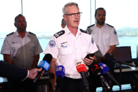 Marine Rescue NSW commissioner Todd Andrews speaks to media at the Marine Rescue Centre in Ballina after a rescue mission left three people dead, May 5. Photo: Jason O’Brien/AAP Image.