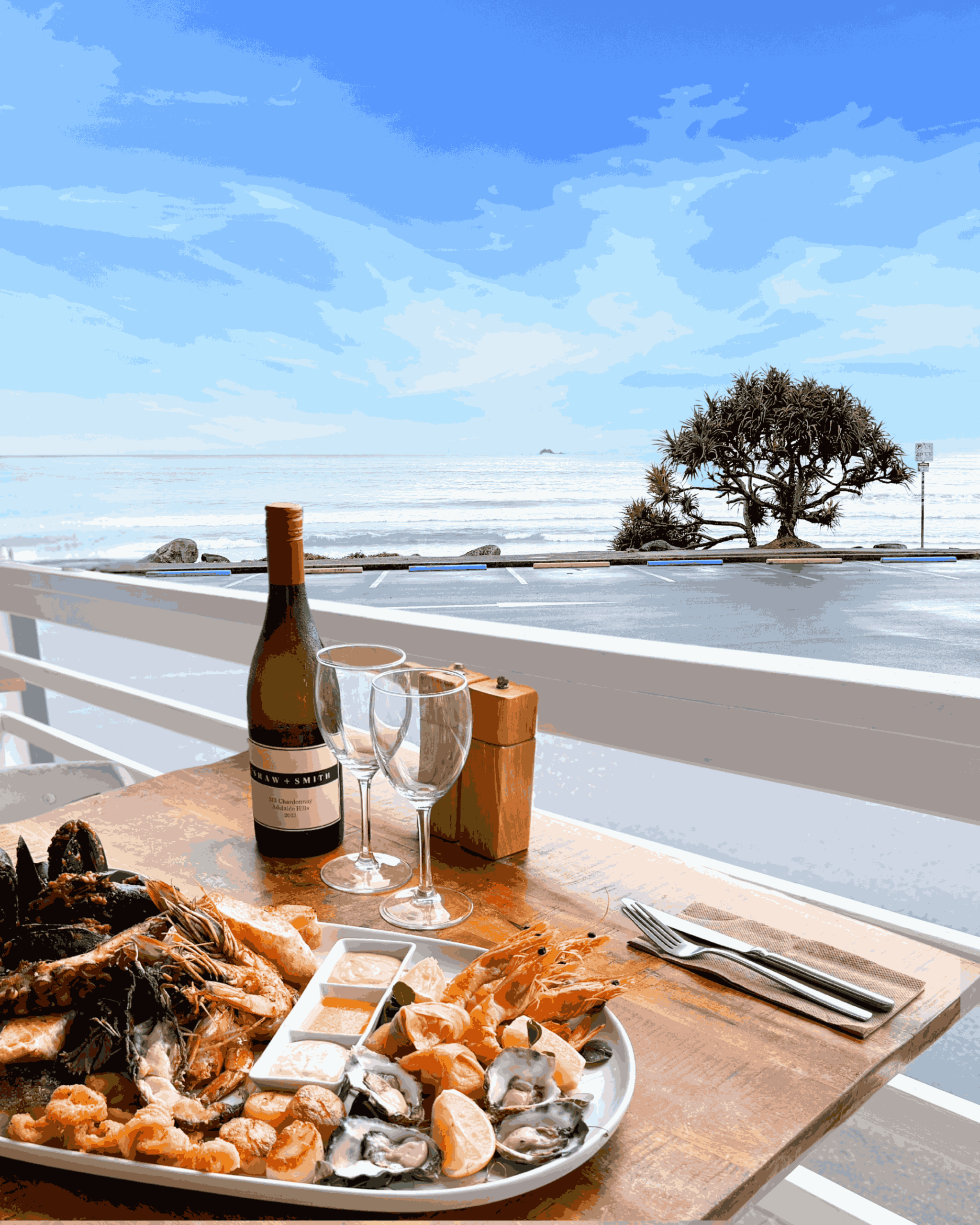 Fresh, locally sourced seafood served with views of Main Beach. Photo: SUPPLIED