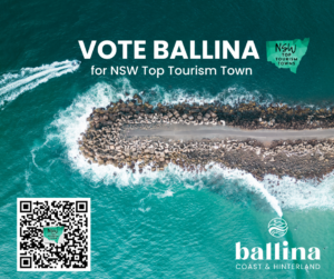 Scan this QR code to vote for Ballina in the NSW Top Tourism Town Awards.