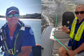 Frank Petsch (left) and Bill Ewen, who died when their vessel capsized while responding to a yacht in distress off the Ballina Bar. Photo: Marine Rescue NSW.