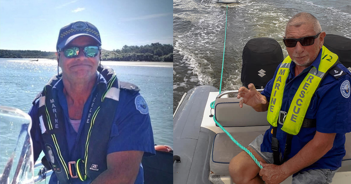 Frank Petsch (left) and Bill Ewen, who died when their vessel capsized while responding to a yacht in distress off the Ballina Bar. Photo: Marine Rescue NSW.