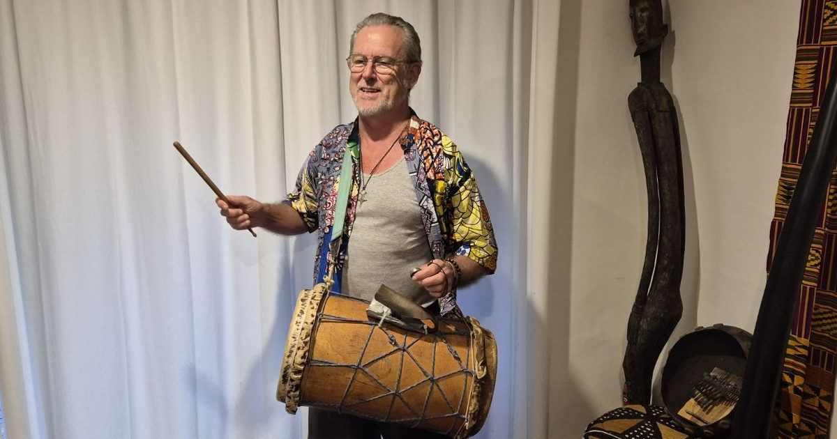 Blind African drumming musician