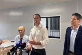 NSW Premier Chris Minns was in Lismore with the state government set to deliver its build-to-rent project through developer Landcom. Photo: MITCHELL CRAIG