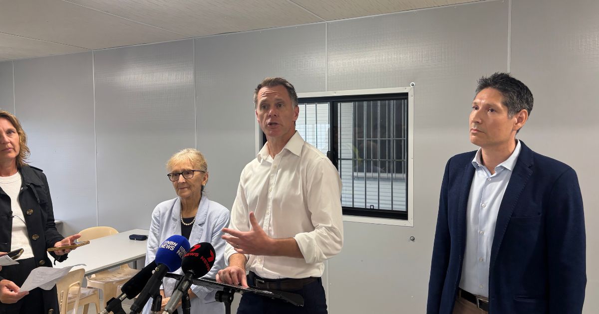 NSW Premier Chris Minns was in Lismore with the state government set to deliver its build-to-rent project through developer Landcom. Photo: MITCHELL CRAIG