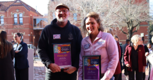 Two 2026 Federation University Commerce Ballarat Business Excellence Awards finalists Luke McPherson from Karon Farm Coffee and Asha Shanahan from Crossroads Trading Ballan. Photo: Edwina Williams