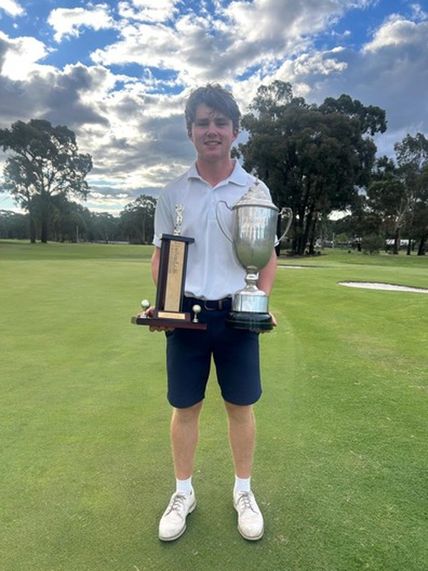 Frankie Niall with his Neangar Park open men's club championship trophies. Photo: Tom Niall.